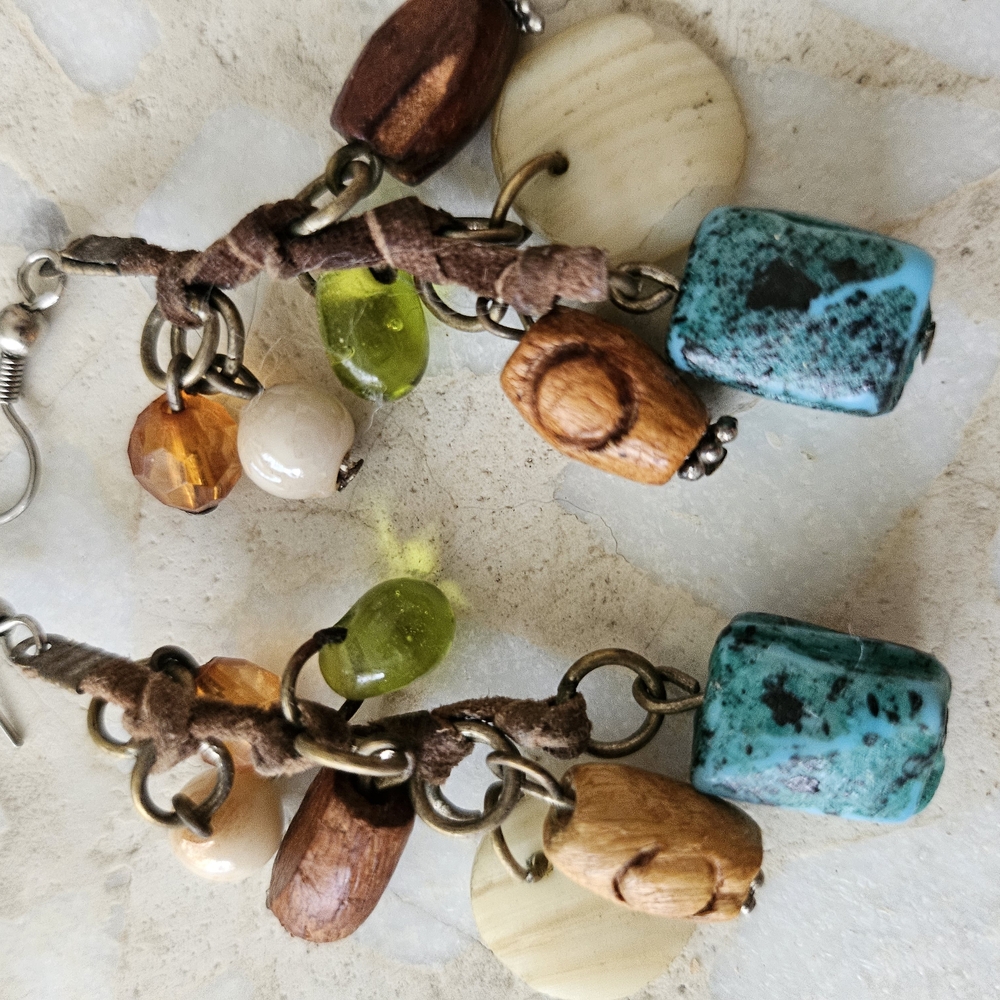 BOHO Mixed Stones with Wood and Shells 🐚Earrings